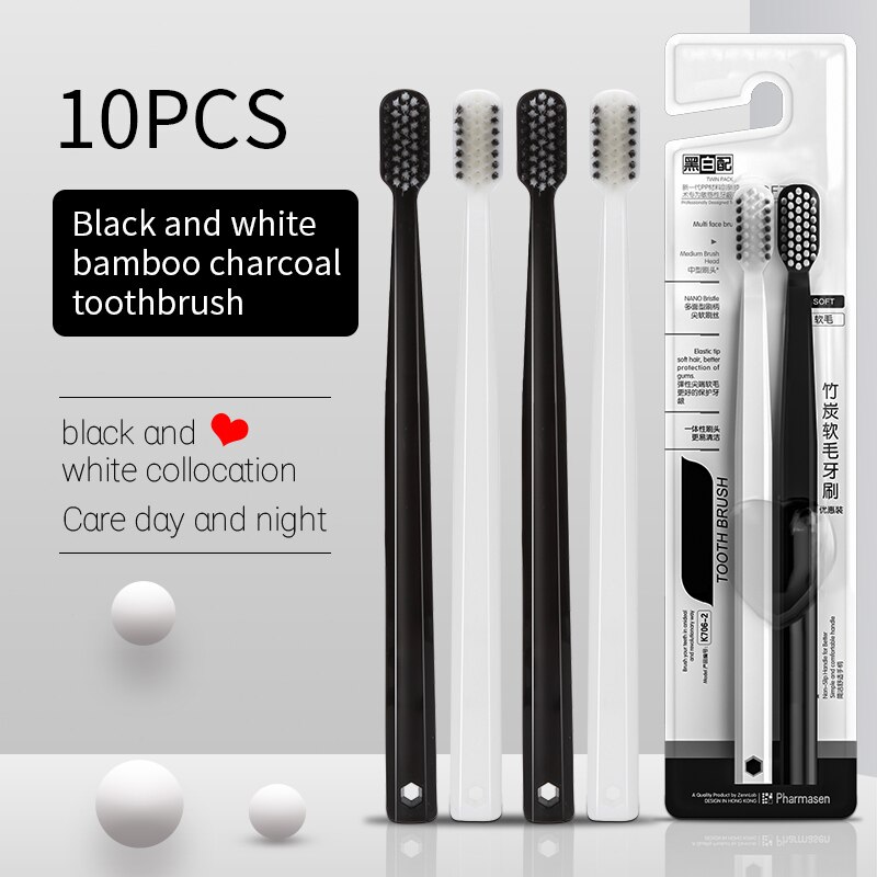 Bamboo Toothbrush Set - 10 adet bambu kömür fırça ipek