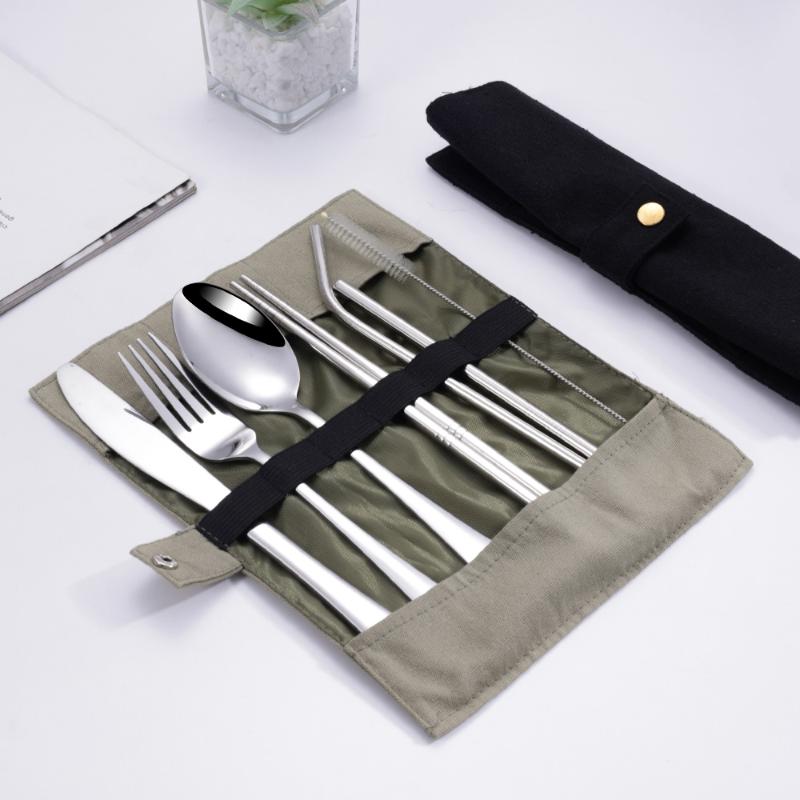 Stainless Steel Straw - 8 adet/takım sofra takımı seyahat çatal