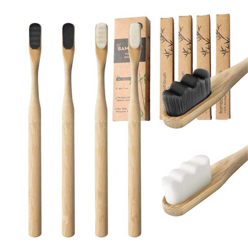Bamboo Toothbrush Set - 4 Adet Mikro-Nano Bambu Diş Fırçaları,